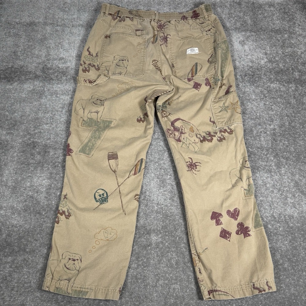 BDG Pants Men's Large Beige Double Knee Carpenter Bulldog Golf Skull Football - Picture 2 of 12